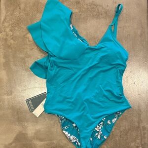 Teal One-Shoulder Reversible Swimsuit